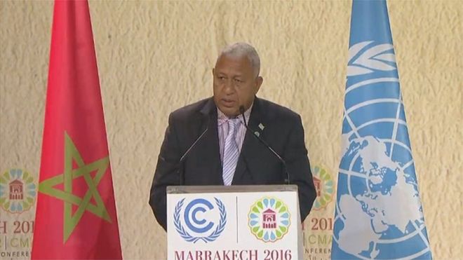 Fiji's prime minister addresses the climate conference in Marrakech